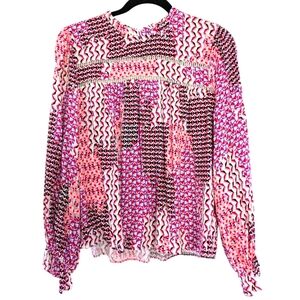 Fate Pink Colorful Long Sleeve Blouse Women Size‎ Small High Neck Relaxed fit